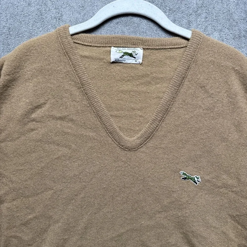 Vintage 80s The Fox Sweater Mens M Brown JcPenney Grandpa‎ Preppy Golf Tan